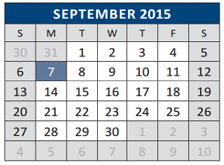 District School Academic Calendar for Earl & Lottie Wolford Elementary for September 2015