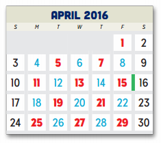District School Academic Calendar for Terry Middle School for April 2016