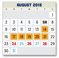 District School Academic Calendar for P A S S Learning Ctr for August 2015