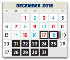 District School Academic Calendar for Pirrung Elementary for December 2015