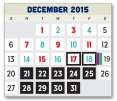 District School Academic Calendar for P A S S Learning Ctr for December 2015
