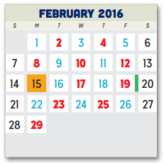 District School Academic Calendar for Agnew Middle School for February 2016