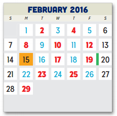 District School Academic Calendar for New Middle School for February 2016