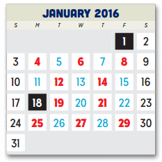 District School Academic Calendar for Thompson Elementary for January 2016