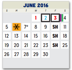 District School Academic Calendar for Shaw Elementary for June 2016