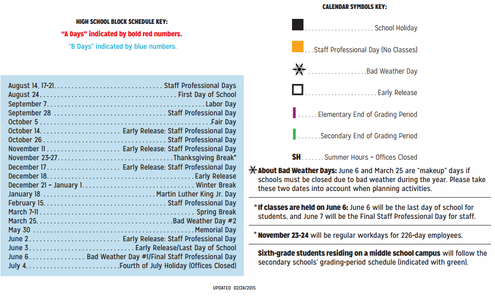 District School Academic Calendar Key for Kimbrough Middle School