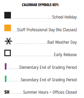 District School Academic Calendar Legend for Lawrence Elementary