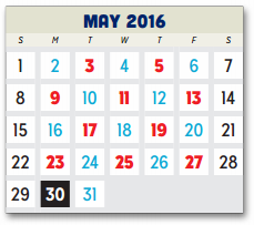 District School Academic Calendar for Seabourn Elementary for May 2016