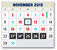 District School Academic Calendar for Agnew Middle School for November 2015