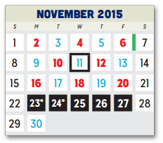 District School Academic Calendar for Thompson Elementary for November 2015