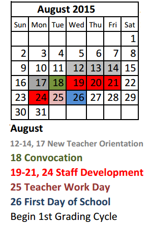 District School Academic Calendar for Burnet Elementary for August 2015