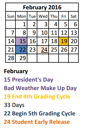 District School Academic Calendar for Long Elementary for February 2016