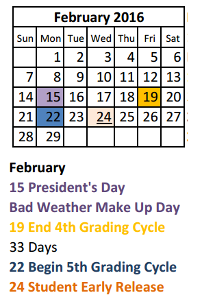 District School Academic Calendar for Midland High School for February 2016