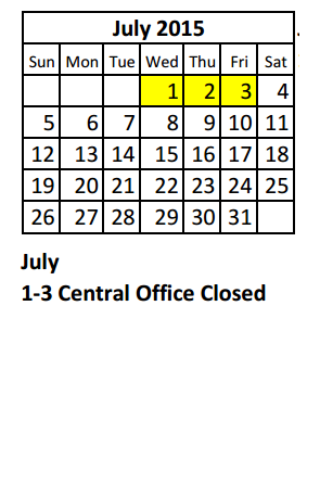 District School Academic Calendar for Henderson Elementary for July 2015