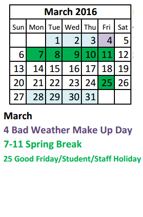 District School Academic Calendar for Parker Elementary for March 2016