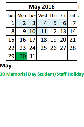 District School Academic Calendar for Fannin Elementary for May 2016