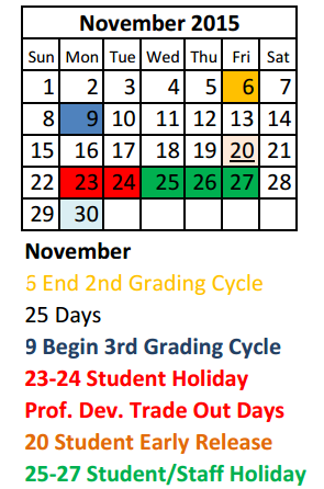 District School Academic Calendar for De Zavala Elementary for November 2015