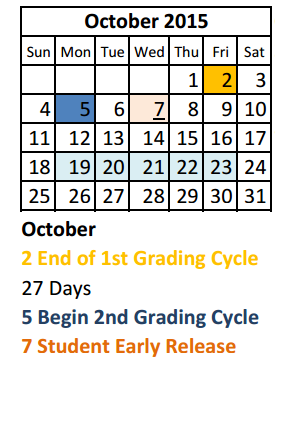 District School Academic Calendar for Long Elementary for October 2015