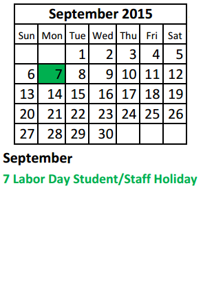 District School Academic Calendar for Culver Youth Home for September 2015