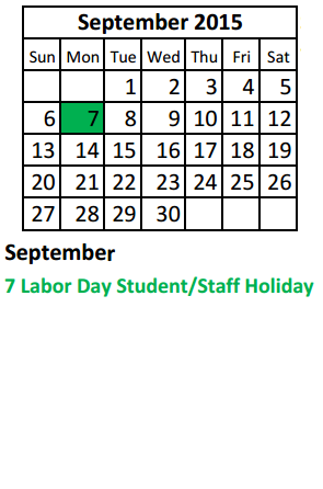 District School Academic Calendar for Long Elementary for September 2015