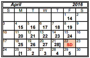 District School Academic Calendar for Cantu Elementary for April 2016
