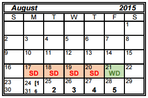 District School Academic Calendar for Carl C Waitz Elementary for August 2015