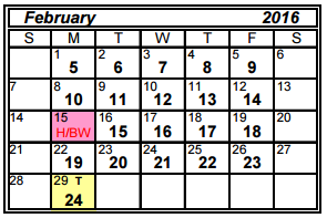 District School Academic Calendar for Alter Sch for February 2016