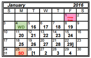 District School Academic Calendar for Alton Memorial Jr High for January 2016