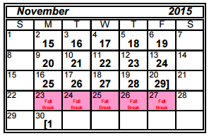 District School Academic Calendar for Alton Memorial Jr High for November 2015