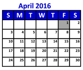 District School Academic Calendar for Valley Ranch Elementary for April 2016