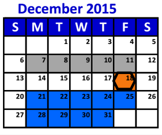 District School Academic Calendar for Kings Manor Elementary for December 2015