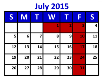 District School Academic Calendar for Bens Branch Elementary for July 2015