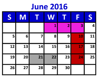 District School Academic Calendar for Project Restore for June 2016