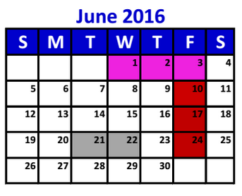 District School Academic Calendar for New Caney Sixth Grade Campus for June 2016