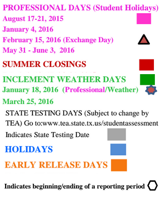 District School Academic Calendar Legend for Valley Ranch Elementary