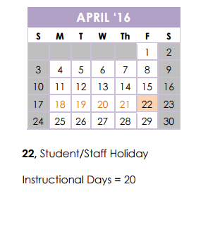 District School Academic Calendar for Wetmore Elementary School for April 2016