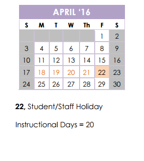 District School Academic Calendar for Academy Of Creative Ed for April 2016