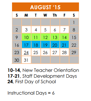District School Academic Calendar for Academy Of Creative Ed for August 2015