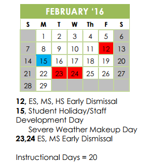 District School Academic Calendar for Academy Of Creative Ed for February 2016