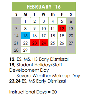 District School Academic Calendar for Nimitz Middle for February 2016