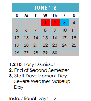 District School Academic Calendar for Academy Of Creative Ed for June 2016