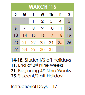 District School Academic Calendar for Center Sch for March 2016