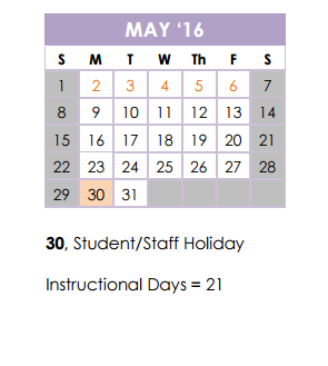 District School Academic Calendar for Northwood Elementary School for May 2016