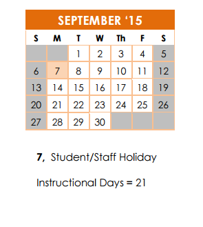 District School Academic Calendar for International School Of America for September 2015