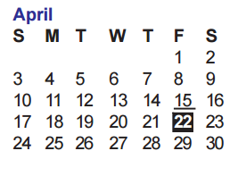 District School Academic Calendar for Steubing Elementary School for April 2016