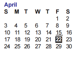 District School Academic Calendar for Cable Elementary School for April 2016