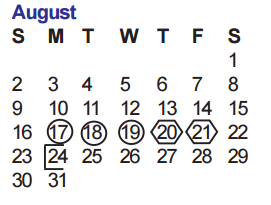 District School Academic Calendar for School Aged Parenting Program for August 2015