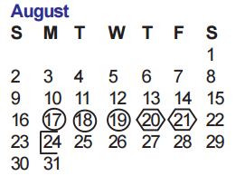 District School Academic Calendar for Jefferson Middle School for August 2015