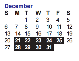 District School Academic Calendar for Off Campus P P C D for December 2015