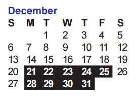 District School Academic Calendar for Jordan Middle School for December 2015